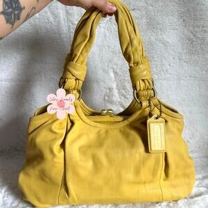 COACH y2k Parker Hobo Handbag Kisslock Yellow Leather Shoulder Bag Purse